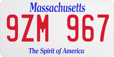 MA license plate 9ZM967