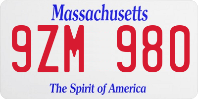 MA license plate 9ZM980