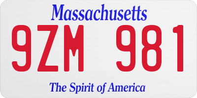 MA license plate 9ZM981