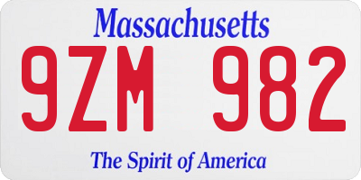 MA license plate 9ZM982