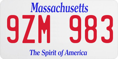 MA license plate 9ZM983