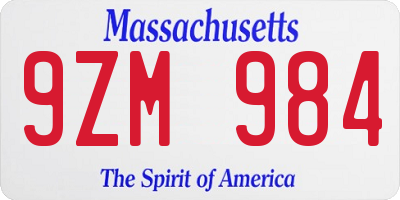 MA license plate 9ZM984