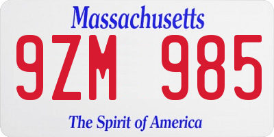 MA license plate 9ZM985