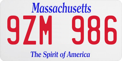 MA license plate 9ZM986