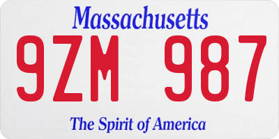 MA license plate 9ZM987