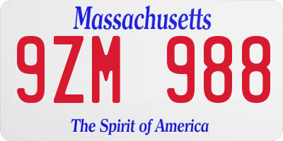 MA license plate 9ZM988