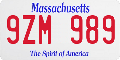 MA license plate 9ZM989