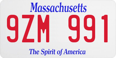 MA license plate 9ZM991