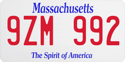 MA license plate 9ZM992