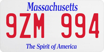 MA license plate 9ZM994