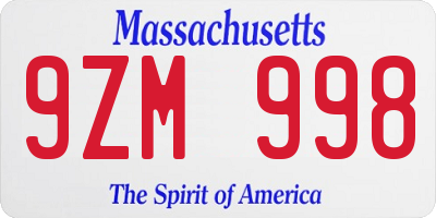 MA license plate 9ZM998