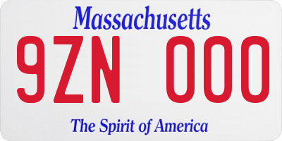 MA license plate 9ZN000