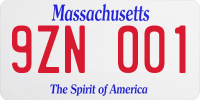 MA license plate 9ZN001