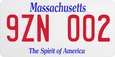 MA license plate 9ZN002