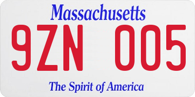 MA license plate 9ZN005