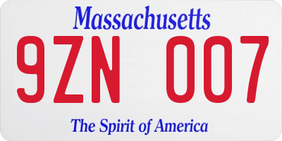 MA license plate 9ZN007
