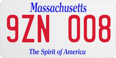 MA license plate 9ZN008