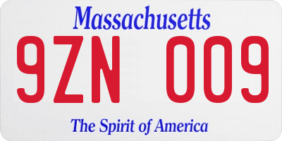 MA license plate 9ZN009
