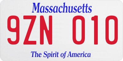 MA license plate 9ZN010