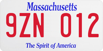 MA license plate 9ZN012