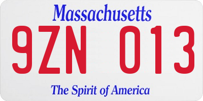 MA license plate 9ZN013