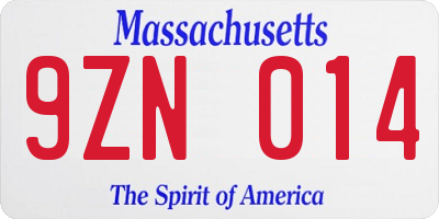 MA license plate 9ZN014