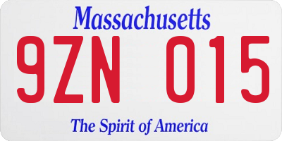 MA license plate 9ZN015