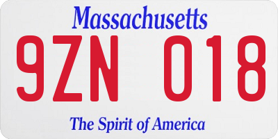 MA license plate 9ZN018