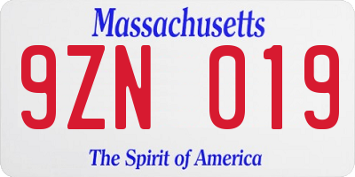 MA license plate 9ZN019