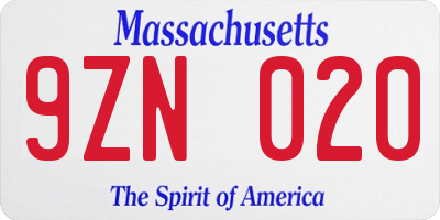 MA license plate 9ZN020