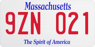 MA license plate 9ZN021