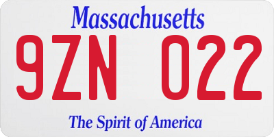 MA license plate 9ZN022