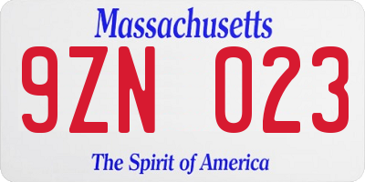 MA license plate 9ZN023