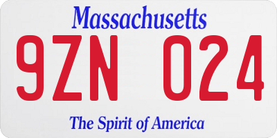 MA license plate 9ZN024