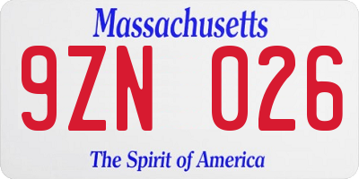 MA license plate 9ZN026