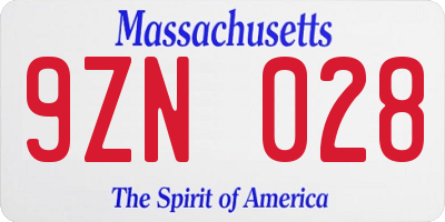 MA license plate 9ZN028