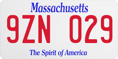 MA license plate 9ZN029
