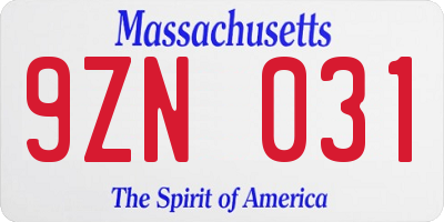 MA license plate 9ZN031