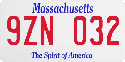MA license plate 9ZN032