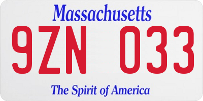 MA license plate 9ZN033