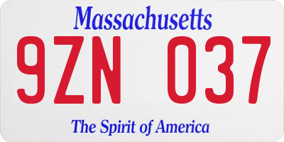 MA license plate 9ZN037