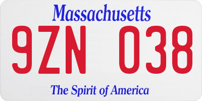 MA license plate 9ZN038