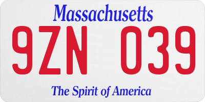 MA license plate 9ZN039