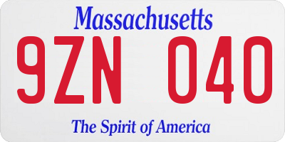 MA license plate 9ZN040
