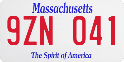 MA license plate 9ZN041