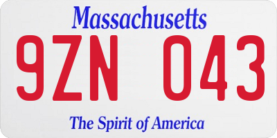 MA license plate 9ZN043