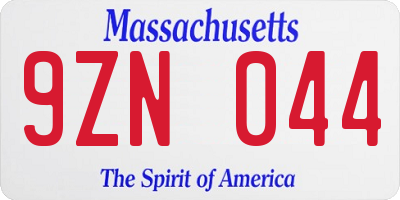 MA license plate 9ZN044