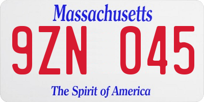 MA license plate 9ZN045