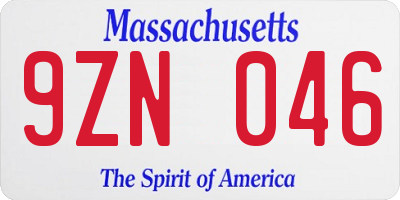 MA license plate 9ZN046