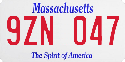MA license plate 9ZN047